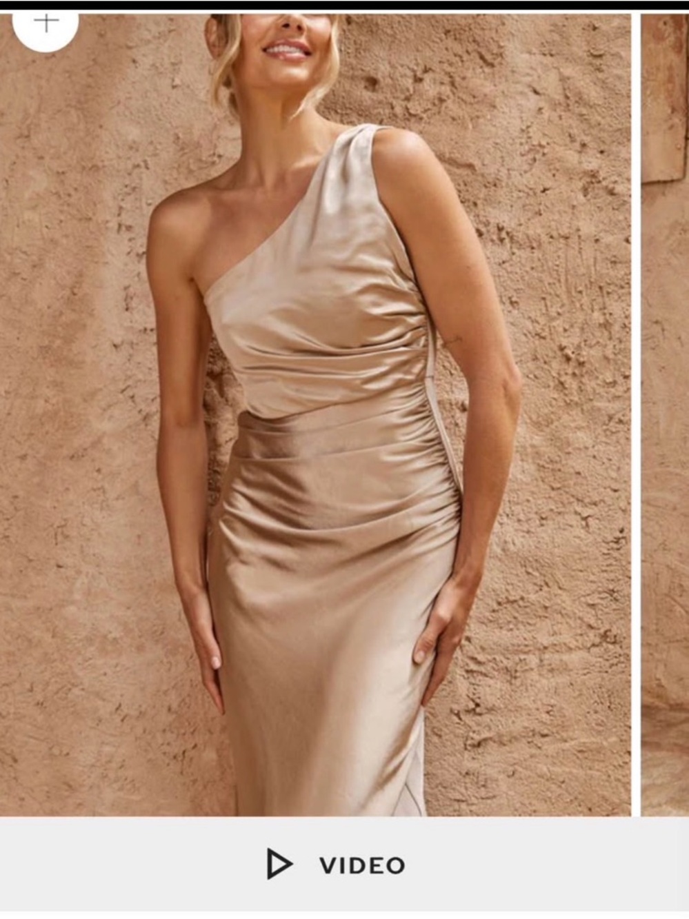 Asymmetrical One-Shoulder Satin Dress in Champagne
